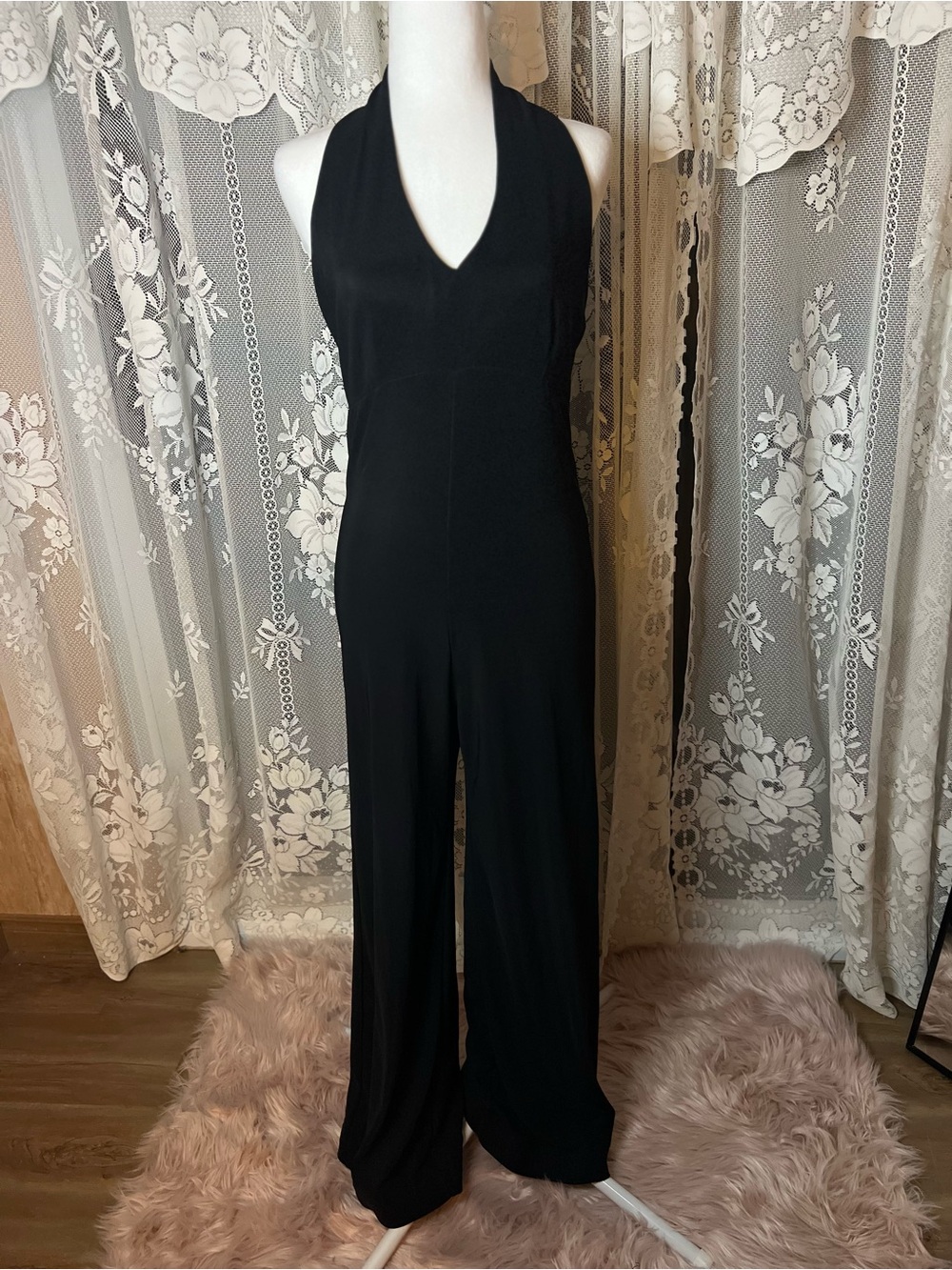 Vintage Made in Canada le château Black Halter Wide-Leg Jumpsuit Medium